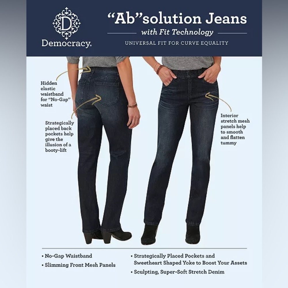 Ab"solution® Mid Rise Dark Indigo Straight Leg Plus Jeans size 20W - Picture 7 of 10